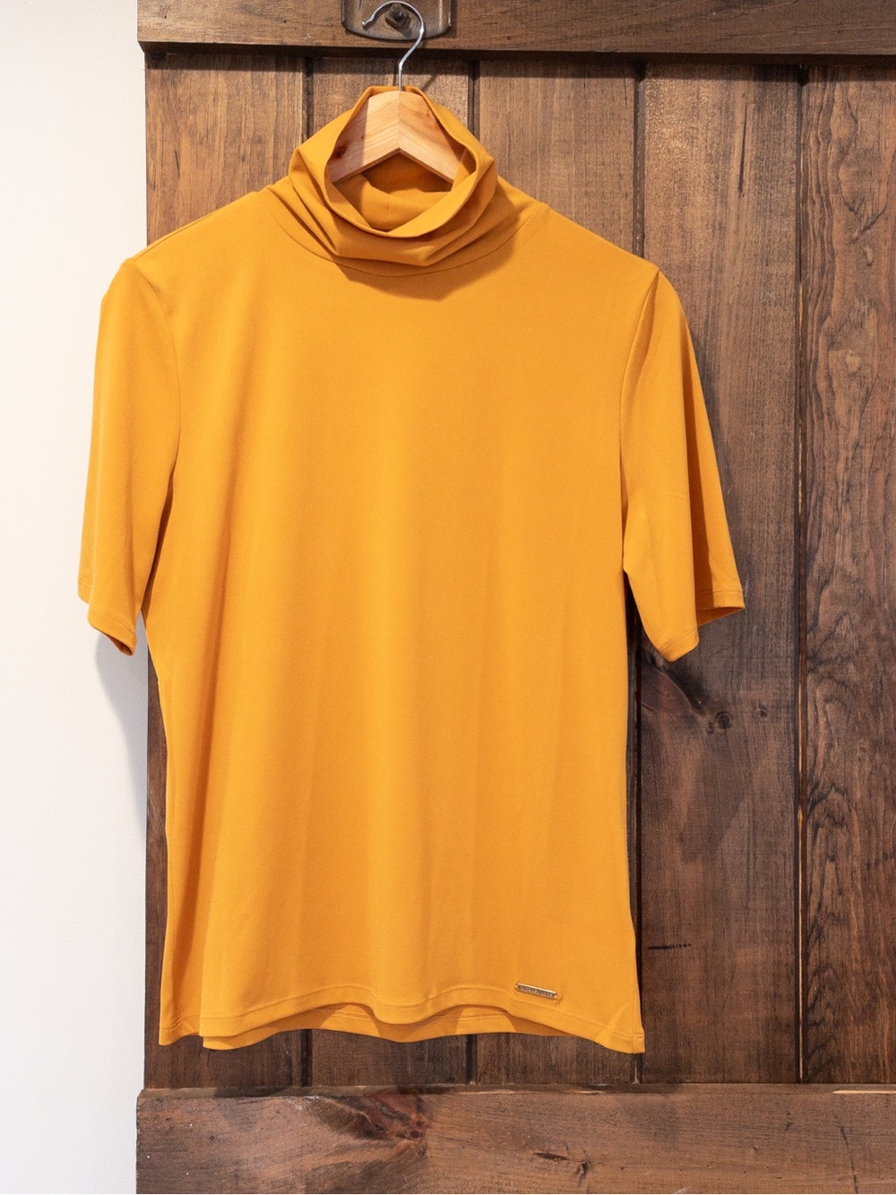 Michael Michael Kors Golden Yellow Short Sleeved Slinky Turtleneck Tee Large